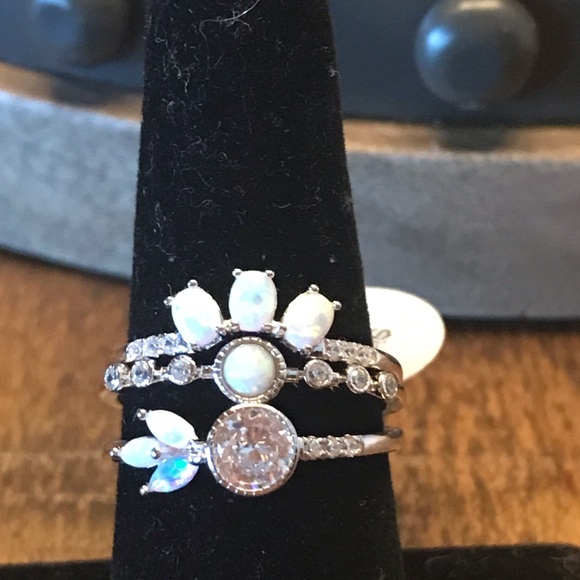 Sterling Silver Opal Stacking Ring Set - Picture 3 of 3